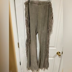 CURVY GIRL ALERT ~ Fringe Mineral Wash Flare Pants in Taupe